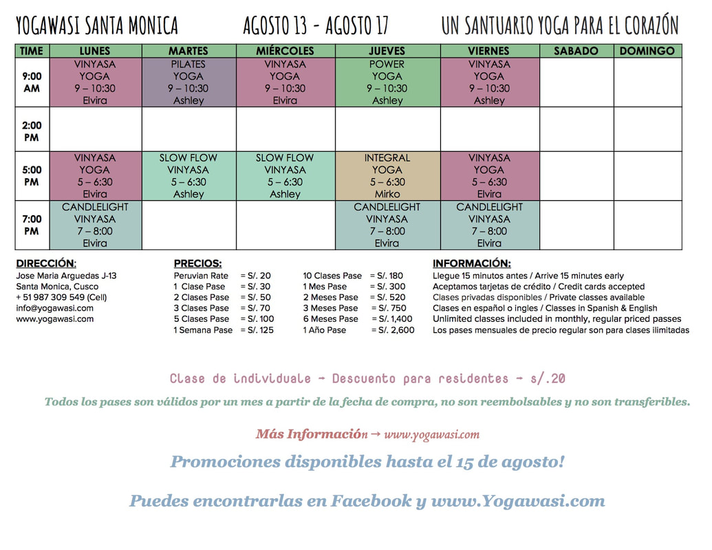 Yoga Schedule Cusco, Peru